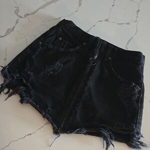 Black Distressed Denim Skirt